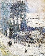 Painting, oil on canvas, of Calvary Church Childe Hassam